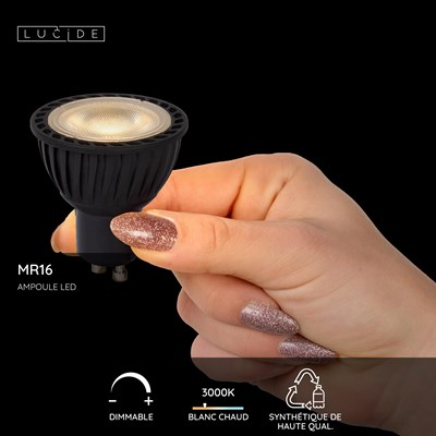 Lucide MR16 - Ampoule led - Ø 5 cm - LED Dim. - GU10 - 1x5W 3000K - Noir